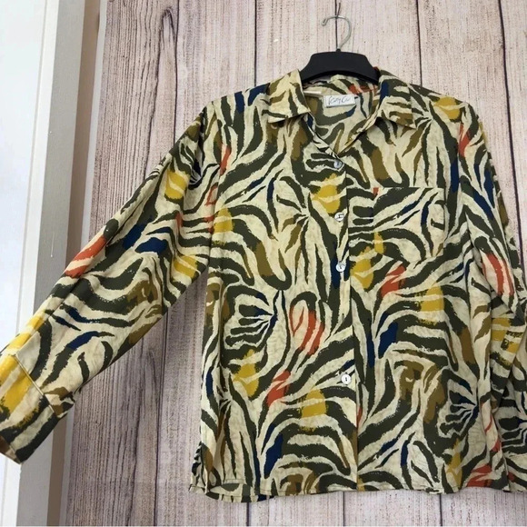 Vintage Kathy Che womens zebra print Womens button up tops size 14 - Picture 3 of 10